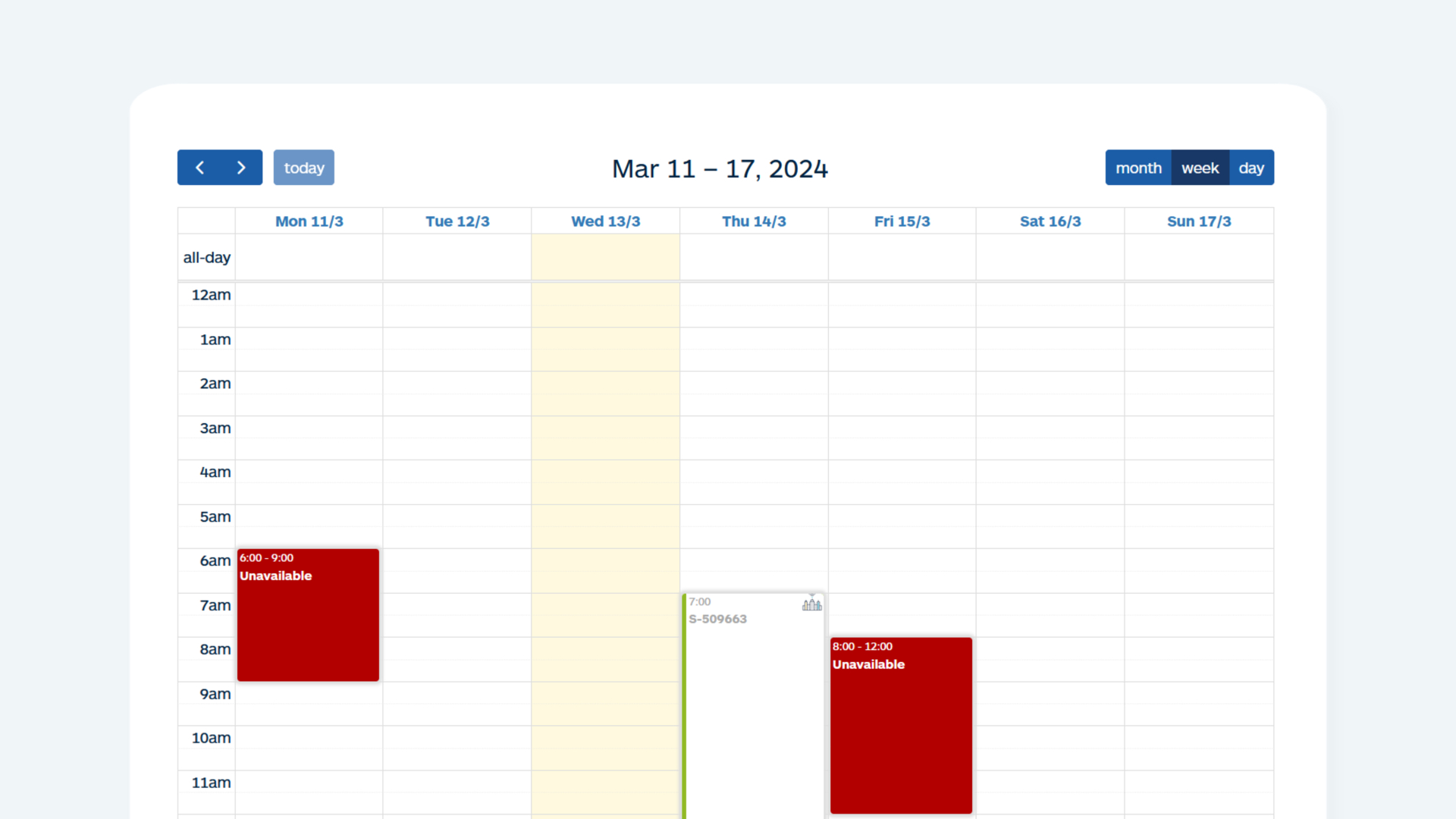 driver portal availability calendar