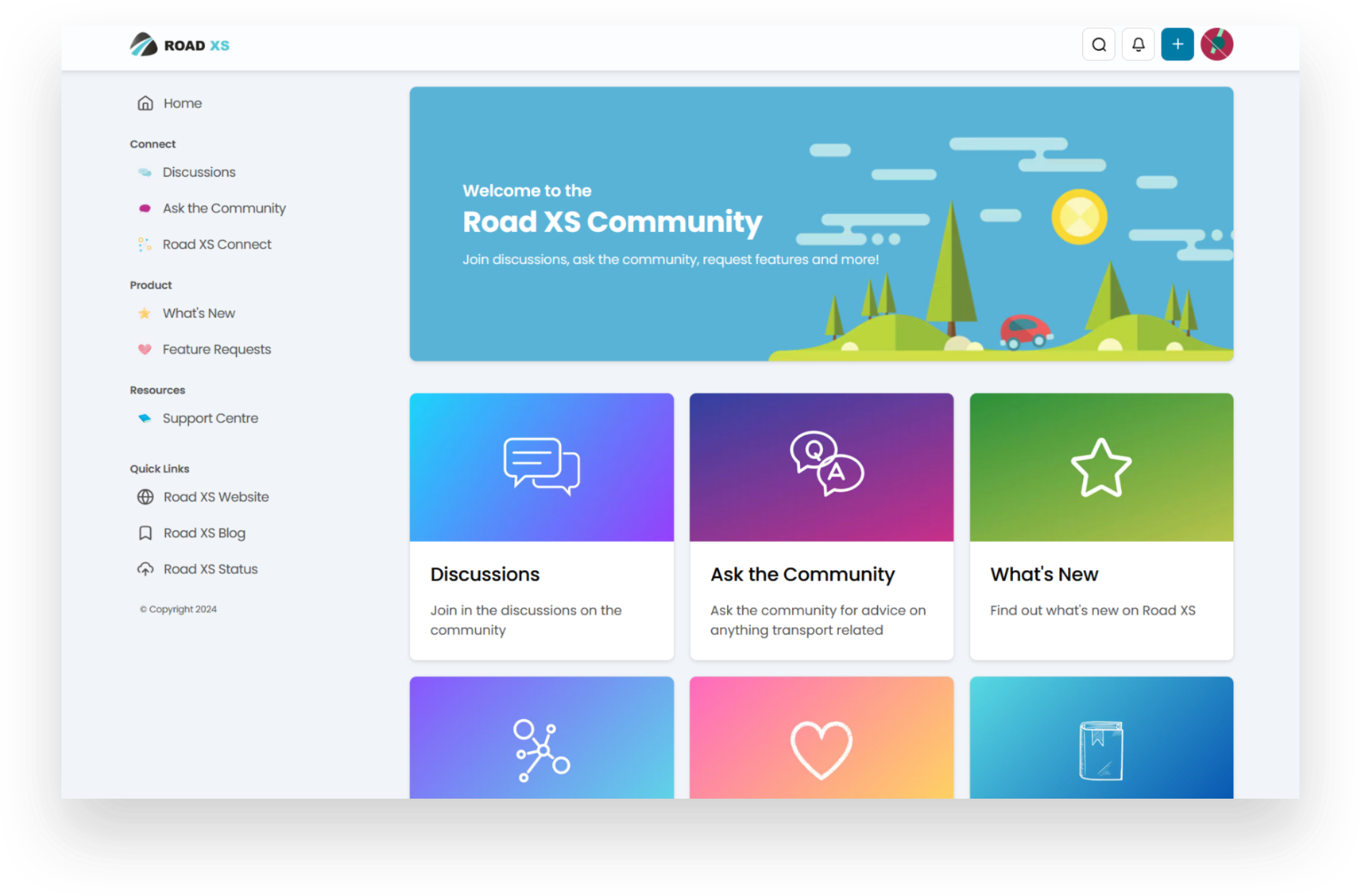 road xs community homepage preview