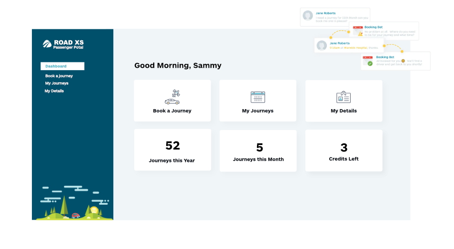 road xs passenger portal with booking bot